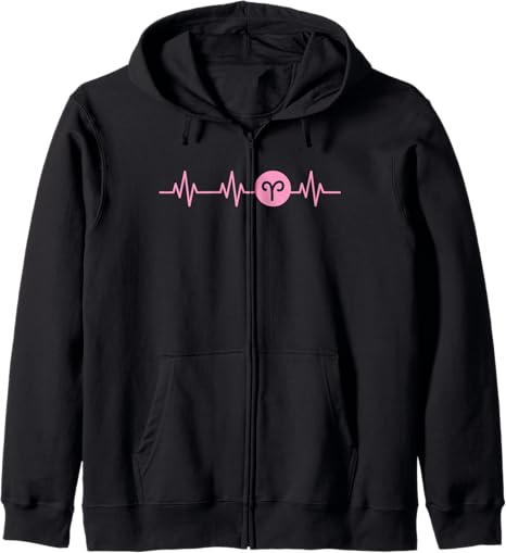 Aries Zodiac Horoscope Sign Heartbeat Heart Pulse Love Zip Hoodie - Aries Hoodie for men