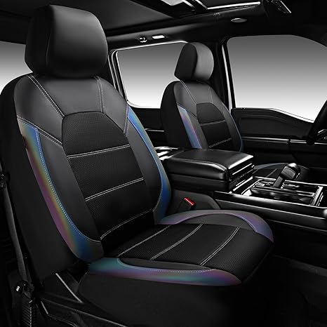 CAR PASS Leather Car Seat Covers Front Seats only, with Air Mesh Front Seat Covers Breathable, Cool Automotive Seat Covers 2 Pack, Universal Fit Most Cars,SUV,Truck,Van Airbag Compatible(Iridescent) - Aries Car Seat Cover for men
