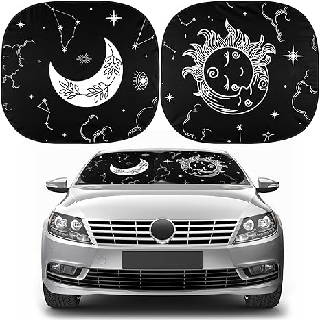 2 PCS Star Moon Windshield Sun Shade for Car Foldable Window Covers for Car Accessories Reflect UV Sun Heat Protector for Universal Cars SUV Truck(Classic Style) - Aries Car Ornament for men