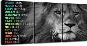 Inspirational Lion Wall Art 3 Pieces Poster Motivational Canvas Positive Wall Art Quotes Success Canvas Artwork Picture Print Framed for Home Office Living Room Gym Wall Decor [36''Wx 16''H] - Leo Canvas for men