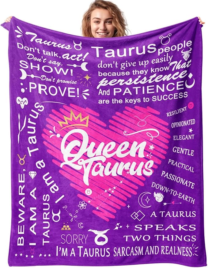 Taurus Zodiac Throw Blanket - 50"x60", Skin-Friendly Fleece with Original Design and Quotes, Ideal May Birthday Gift - Taurus Products for men