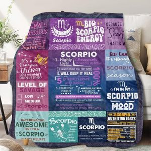 GOOMI Scorpio Zodiac Throw Blanket, 100% Polyester, 60"X50", Purple, Letter Print, Breathable, Unisex Adult, Perfect for Lounging at Home - Scorpio Products for men