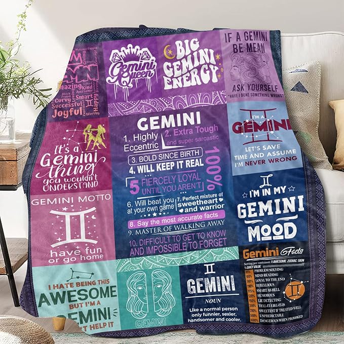 Gemini Zodiac Throw Blanket - 60"X 50" for Women & Men - Gemini Blanket for men