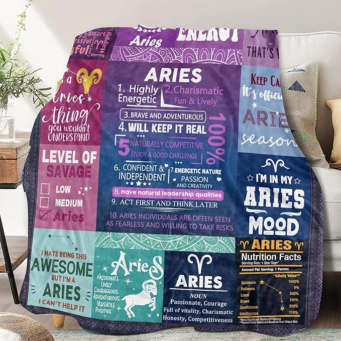 Aries Gifts for Women, Aries Throw Blanket,Aries Zodiac Gifts for Women, Aries Astrology Throw Blanket Birthday Aries Gifts for Women Men 60"X 50" - Aries Blanket for men
