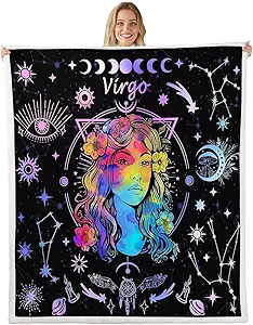 Manfei Virgo Throw Blanket 12 Constellations Zodiac Blanket for Couch Sofa, Trippy Astrology Bed Blanket for Kids Boys Girls Room Decor, Soft and Breathable Fleece Blanket(50 x 60 Inches) - Virgo Blanket for men