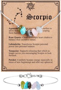 MJartoria Natural Stone Zodiac Sign Choker Necklace and Bracelet for Women Horoscope Healing Stone Astrology Jewelry Birthday Gifts (Silver, Scorpio) - Scorpio Accessories for men