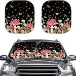 Renewold Mushroom Daisy Butterfly Print Sunshade for Car Windshield Reflective Blocks Heat and Sun Foldable Sun Shade Shield Car Accessories Keeps Your Vehicle Cool Sun Visor Universal Fit Most Cars - Aries Car Ornament for men