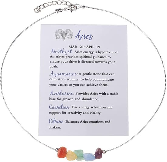 12 Constellation Zodiac Sign Choker Necklace Raw Crystal Natural Stone Healing Chakra Gemstone Horoscope Astrology Jewelry for Women Birthday Gift - Aries Necklace for men