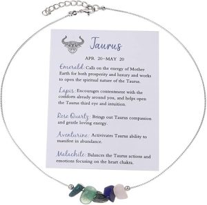 12 Constellation Zodiac Sign Choker Necklace Raw Crystal Natural Stone Healing Chakra Gemstone Horoscope Astrology Jewelry for Women Birthday Gift - Taurus for men
