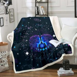 Erosebridal Gemini Blanket Trippy Cosmos Throw Blanket for Bed, Neon Blue Nebula Fleece Blanket Zodiac Astrology Sherpa Blanket, Psychedelic Celestial Horoscope Fuzzy Blanket - Gemini Blanket for men