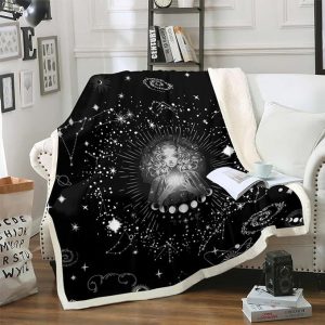 Erosebridal Virgo Blanket Black White Constellations Throw Blanket for Bed, Horoscope Fleece Blanket Hippie Moon Phase Sherpa Blanket, Trippy Mystic Nebula Fuzzy Blanket Celestial Decor - Virgo Blanket for men