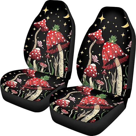 Car Seat Cover, Mushroom with Star Auto Seat Protector Front Seat Cover Set, SUV/Truck/Van/Car Universal Seat Covers, Set of 2 - Aries Car Seat Cover for men