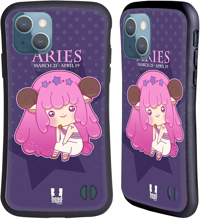 Head Case Designs Aries Kawaii Zodiac Signs Hybrid Case Compatible with Apple iPhone 13 - Aries Phone Case for men