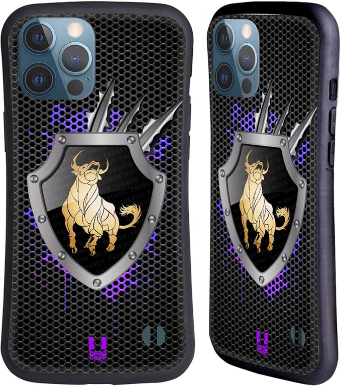 Head Case Designs Taurus Metal Zodiac Hybrid Case Compatible with Apple iPhone 13 Pro Max - Taurus Phone Case for men