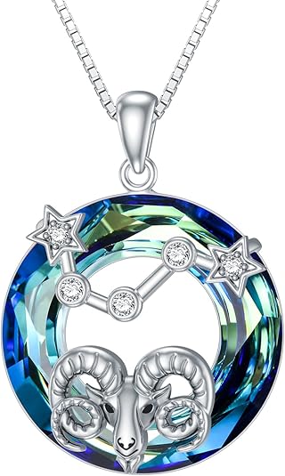 Zodiac Necklace for Women Sterling Silver Astrology Heart Necklace 12 Constellations Horoscope Pendant Zodiac Jewelry Gifts - Aries for men