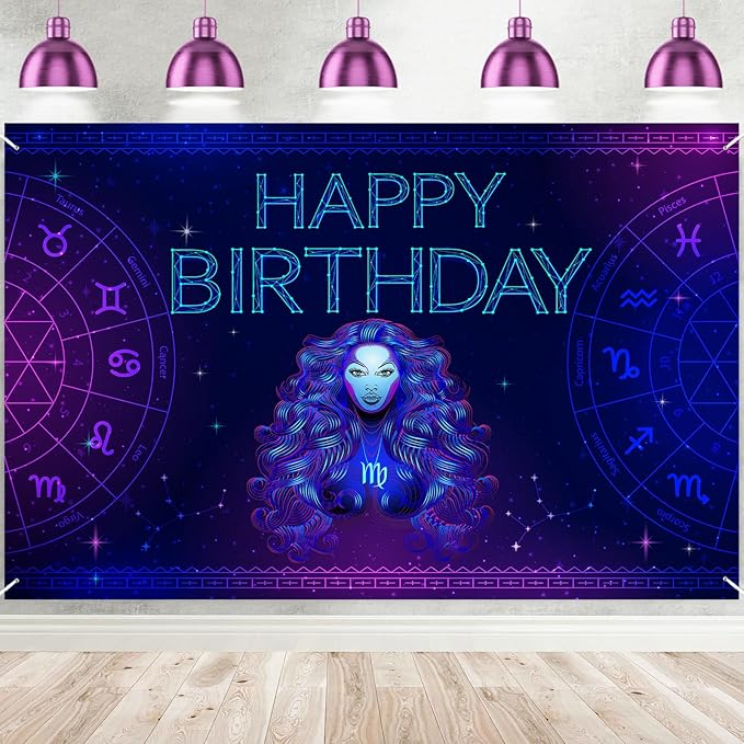 Constellation Virgo Banner Happy Birthday Backdrop Astronomy Themed Zodiac Gifts Virgo Gifts for Women Men Virgo Party Virgo Birthday Party Supplies Zodiac Birthday Party Decorations Décor - Virgo Poster for men