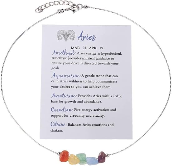 Healing Crystal Zodiac Necklace for Women Natural Stone Chakra Zodiac Sign Choker Necklaces 12 Constellation Raw Crystal Horoscope Astrology Birthday Jewelry Gifts - Aries for men