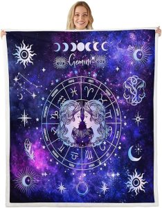Gemini Kids Throw Blanket,12 Constellations Astrology Zodiac Bed Blanket for Girls Boys Adults,Sun Moon Starry Sky Galaxy Fleece Blanket,Purple Romantic Fuzzy Blanket,Baby Size (30 x 39 Inches) - Gemini Blanket for men