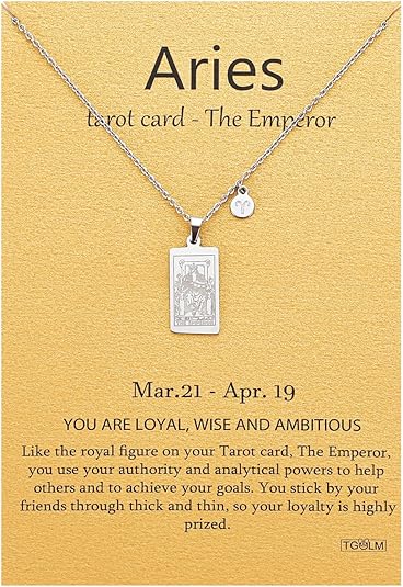 14k Gold Plated Zodiac Sign with Tarot Card Pendant Necklace Birthday Gift for Women - Aries Necklace for men