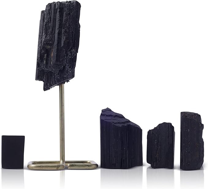 Zodiac Sign Pisces Power Crystal Set of 5- Black Tourmaline for Protection • Alchemy • GROUNDING- 3 Rough Natural Form Healing Stones, 1 Rough Specimen Stone with 1 SHUNGITE Protection Chip - Pisces for men