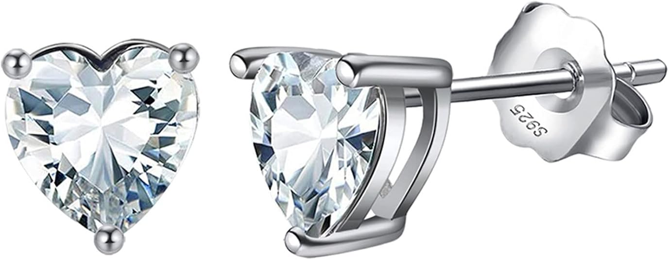 Birthstone Stud Earrings For Women,heart 925 Sterling Silver Stud Earrings, Cubic Zirconia Earrings Hypoallergenic Studs, Jewelry Gifts 6MM - Aries Earrings for men