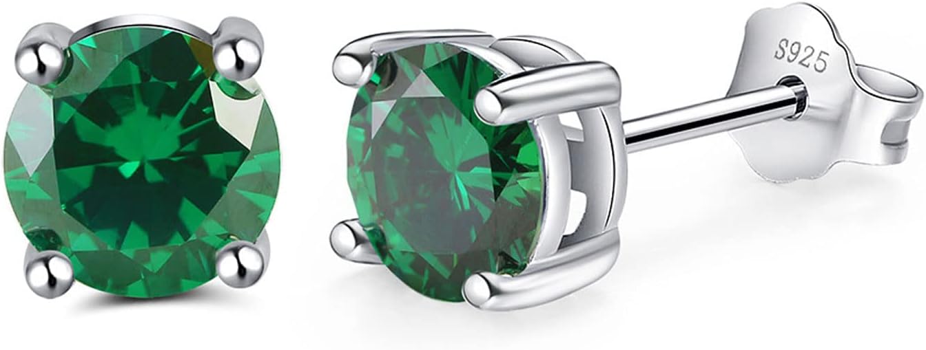 Birthstone Stud Earrings For Women,Round 925 Sterling Silver Stud Earrings, Cubic Zirconia Earrings Hypoallergenic Studs, Jewelry Gifts - Aries Earrings for men