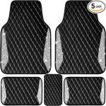 CAR PASS Bling Leather Car Mats Shining Diamond Floor Mats Crystal Rhinestone Sparkly Glitter Carpet Anti-Slip Waterproof Pad Universal Fit Automotive SUV, Sedan, Van, 5pcs Girl Women, Black Silver - Virgo Car Floor Mat for men