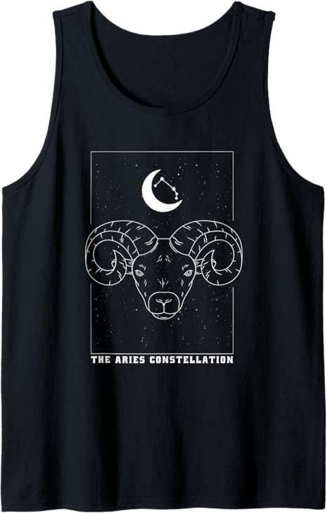 Aries Constellation Necklace - Zodiac Sign Pendant with Star Tank Top - Aries T-Shirt for men