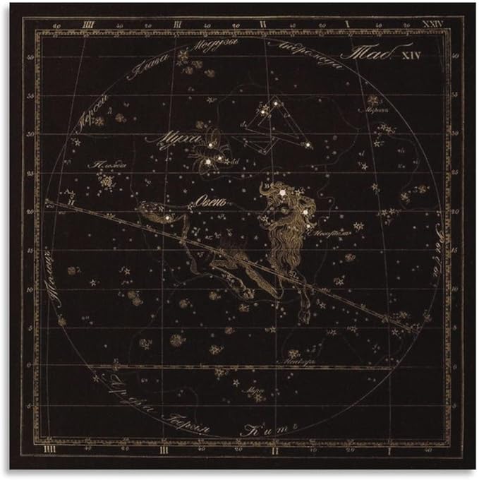 Aries Zodiac Sign Art, Old Russian Astronomy Chart, Star Constellation Illustration, Vintage Style P Art Wall Decoration Poster Family Bar Restaurant Garage Cafe Art Sign Gift 24x24inch(60x60cm) - Aries Canvas for men