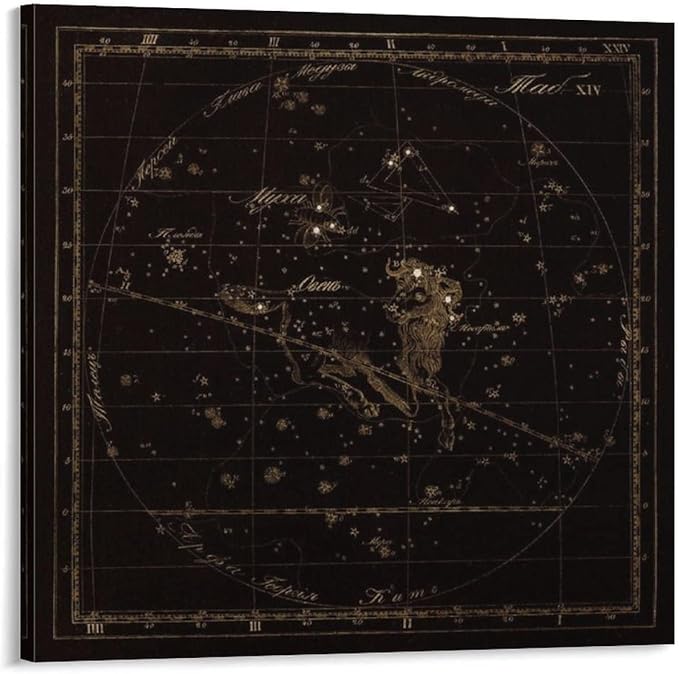 Aries Zodiac Sign Art, Old Russian Astronomy Chart, Star Constellation Illustration, Vintage Style P Canvas Art Poster And Wall Art Picture Print Modern Family Bedroom Decor Posters 24x24inch(60x60cm) - Aries Canvas for men