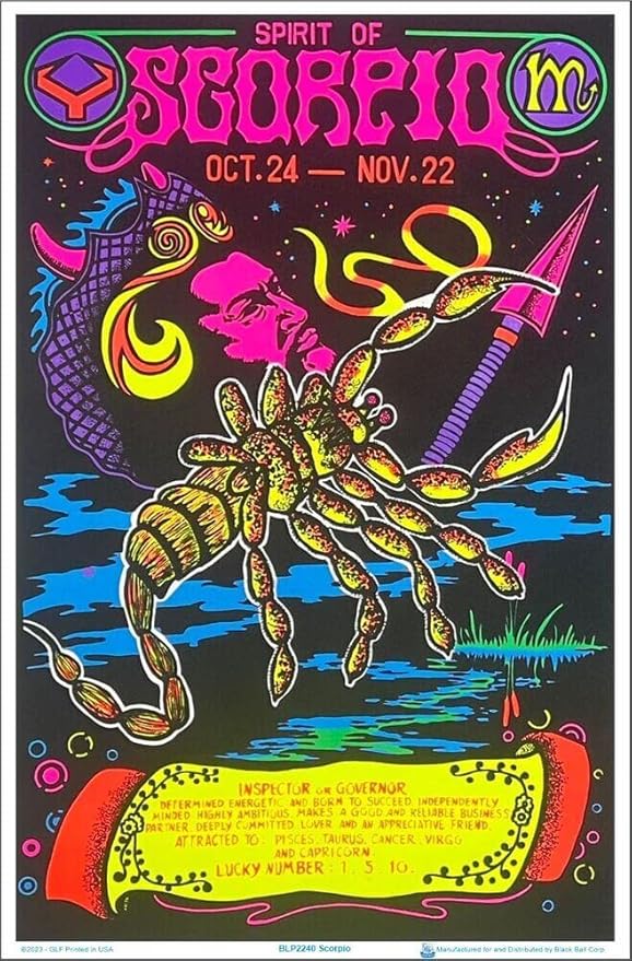Scorpio Zodiac Sign - Flocked - Blacklight Poster - 23" x 35" - Scorpio Canvas for men