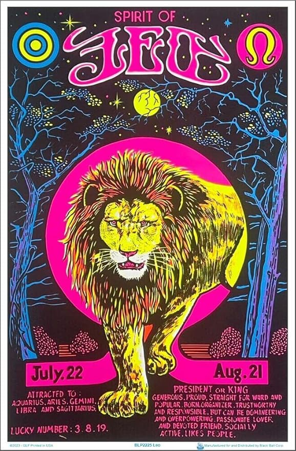 Leo Zodiac Sign - Flocked - Blacklight Poster - 23" x 35" - Leo Canvas for men