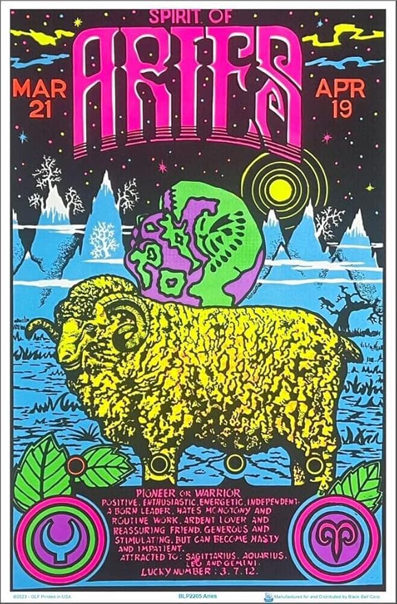 Aries Zodiac Sign - Flocked - Blacklight Poster - 23" x 35" - Aries Poster for men