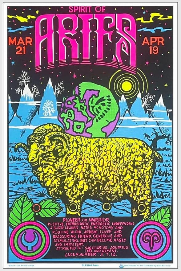 Aries Zodiac Sign - Laminated - Blacklight Poster - 23.5" x 35.5" - Aries Poster for men