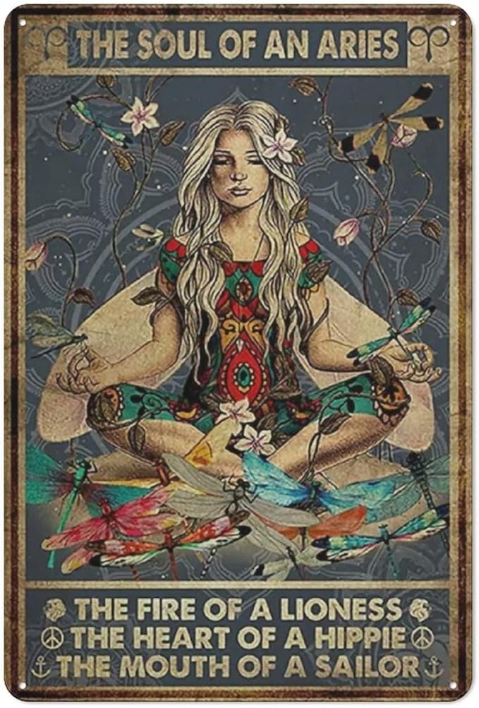 The Soul of an Aries Vintage Poster, Gift for Aries Girl, Aries Wall Decor, Aries Girl Yoga, Gift to Parents,Vintage Man Cave Garage Sign,Wall Art,Metal Tin Sign 8 X 12 Inch - Aries Poster for men