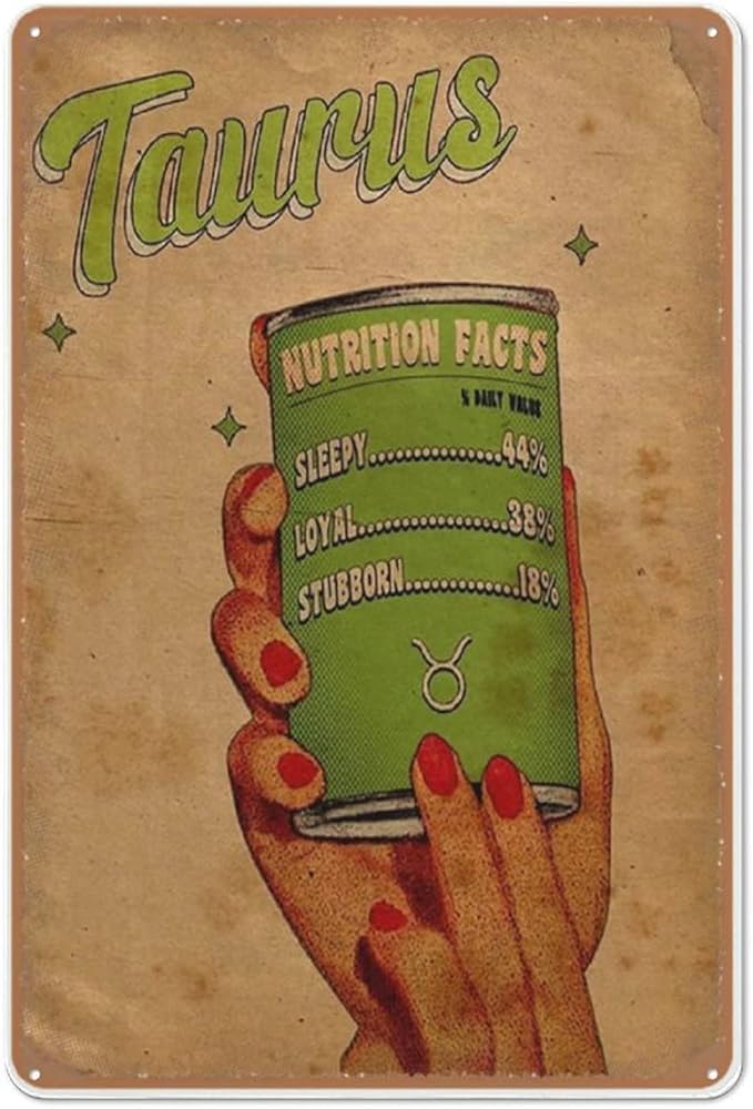 Zodiac Taurus Astrology Vintage Poster, Taurus Zodiac Features Poster, Taurus Zodiac Wall Print, Tau Metal Sign Tin,Wall Art, Metal Sign Tin,Wall Art, Metal Tin Sign 5.5 X 8 Inch - Taurus Products for men