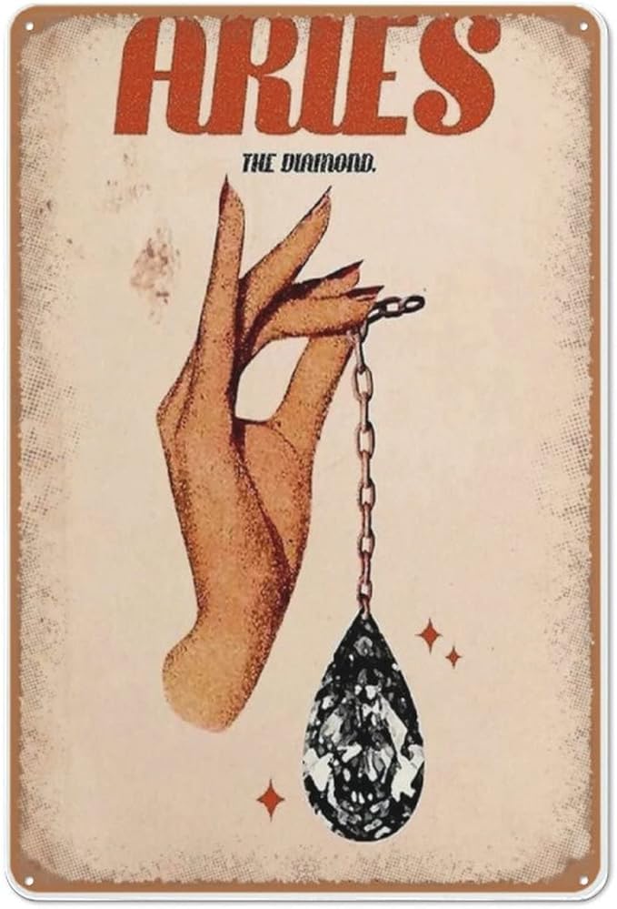 Aries Zodiac The Diamond Lazuli Astrology Vintage Poster, Aries Zodiac Features Poster, Aries Art Print, Aries Sign,Vintage Man Cave Garage Sign,Gift to Parents,Metal Tin Sign 8 X 12 Inch - Aries Poster for men