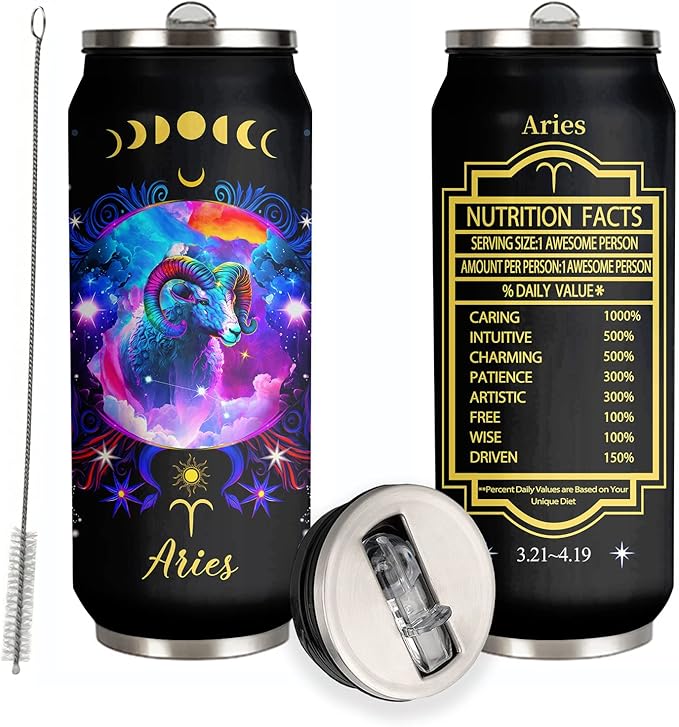 Aries Constellation Stainless Steel Tumbler With Straw Lid - 17 Oz Zodiac Coffee Mug for Men Women Astrology Fans Birthday Gifts Car Cup - Aries Mug for men
