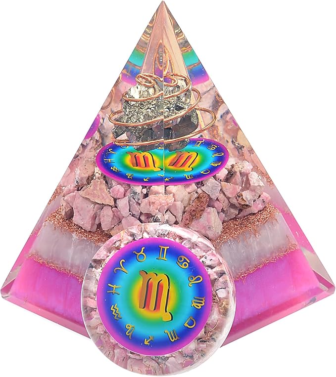 Horoscope Orgone Pyramid & Palm Stone Set, Healing Crystal Scorpio Zodiac Sign Gift Set Made of Pyrite & Peru Rhodochrosite for Strength and Intelligence - Scorpio Products for men