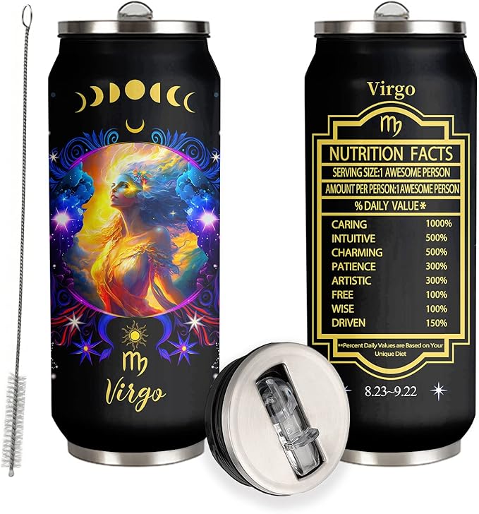 Virgo Constellation Tumbler - Zodiac Stainless Steel Cup for Men Women Astrology Fans - Birthday Gift With Straw Lid - 17 Oz Coffee Mug Car Cup - Virgo Blanket for men