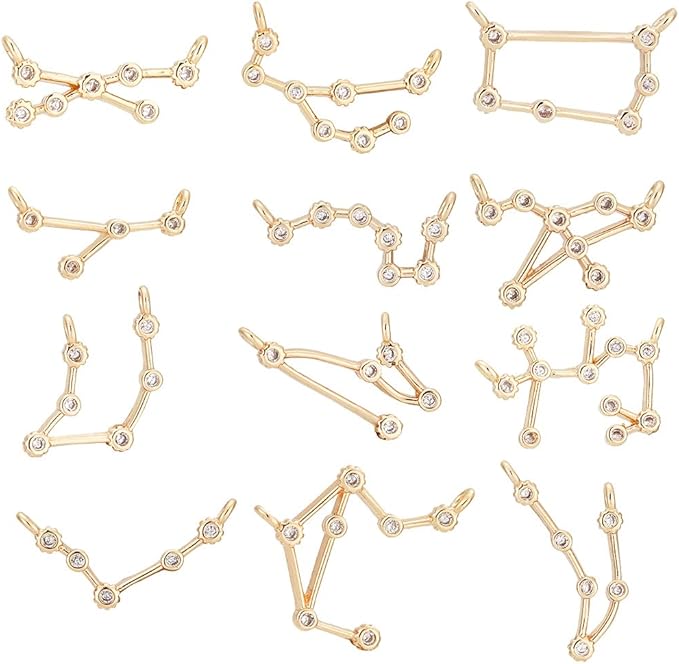 PH PandaHall 12pcs Golden 12 Constellations Links, 18K Gold Plated Brass Zodiac Sign Linking Charms Pendant Connectors Horoscope Sign Link for DIY Necklace Bracelet Jewelry Crafts Making - Aries Necklace for men