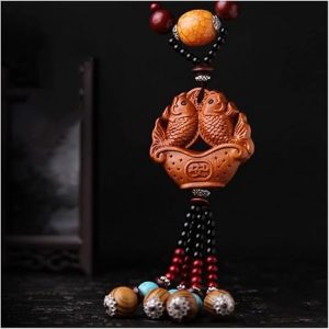 Car Interior Good Luck Pendant Car Rearview Mirror Pendant Mahogany Pisces Pendant Hand-carved Good Luck Pendant Collection Gift - Pisces Car Accessories for men