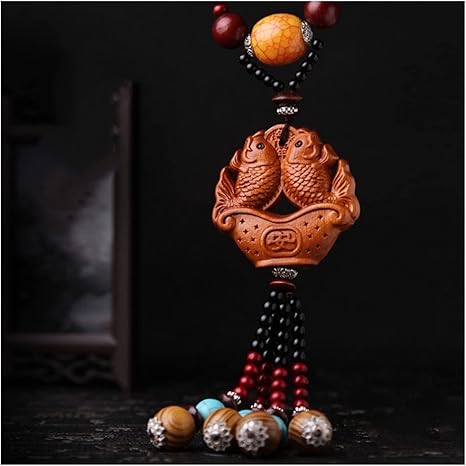 Car Interior Good Luck Pendant Car Rearview Mirror Pendant Mahogany Pisces Pendant Hand-carved Good Luck Pendant Collection Gift - Pisces Car Accessories for men