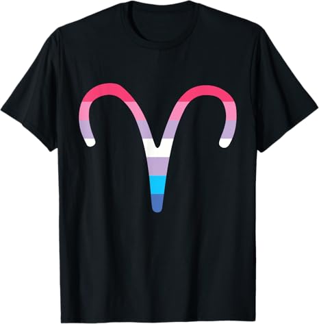 Bigender Aries Sign Bigender Pride Flag T-Shirt - Aries T-Shirt for men
