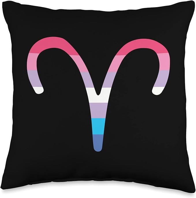 Bigender Aries Sign Apparel Aries Sign Bigender Pride Flag Throw Pillow, 16x16, Multicolor - Aries Pillow for men