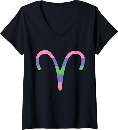 Womens Trigender Aries Sign Trigender Pride Flag V-Neck T-Shirt - Aries T-Shirt for men