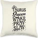 Taurus Symbol Astrology Horoscope Zodiac Sign Queen Wake Pray Slay Christian Taurus Sign Throw Pillow, 16x16, Multicolor - Taurus Pillow for men