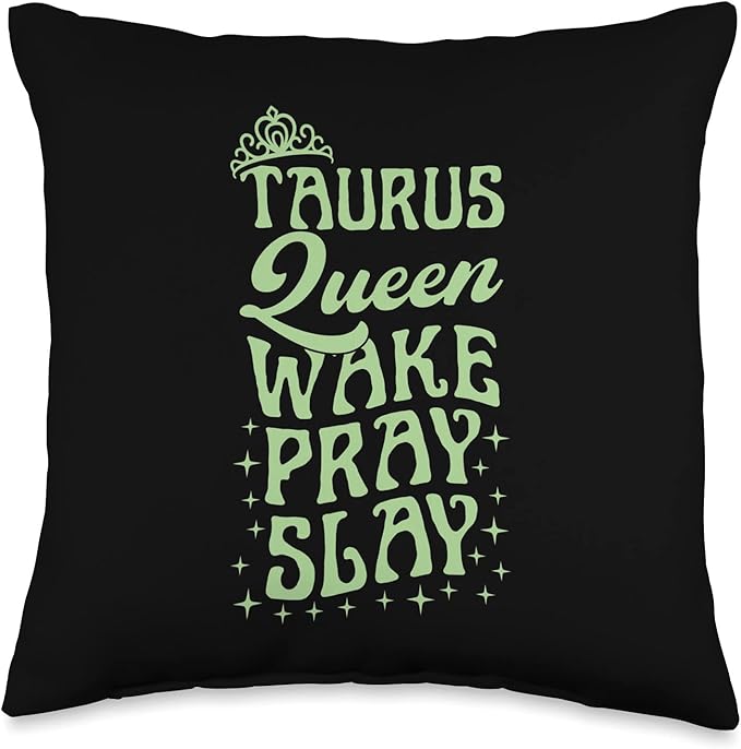 Taurus Symbol Astrology Horoscope Zodiac Sign Queen Wake Pray Slay Christian Taurus Sign Throw Pillow, 16x16, Multicolor - Taurus Pillow for men