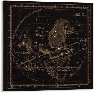 Leo Zodiac Sign Art, Old Russian Astronomy Chart, Star Constellation Illustration, Vintage Style Pri Art Wall Decoration Poster Family Bar Restaurant Garage Cafe Art Sign Gift 16x16inch(40x40cm) - Leo Canvas for men