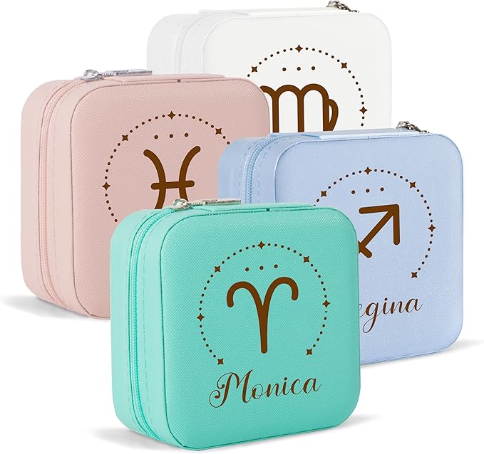 Party to Be Custom Name Travel Jewelry Box with Zodiac Sign Personalized Jewelry Travel Case Holder Organizer Bridesmaid Gifts Birthday Gifts for Women (Zodiac Sign) - Aries Ring for men